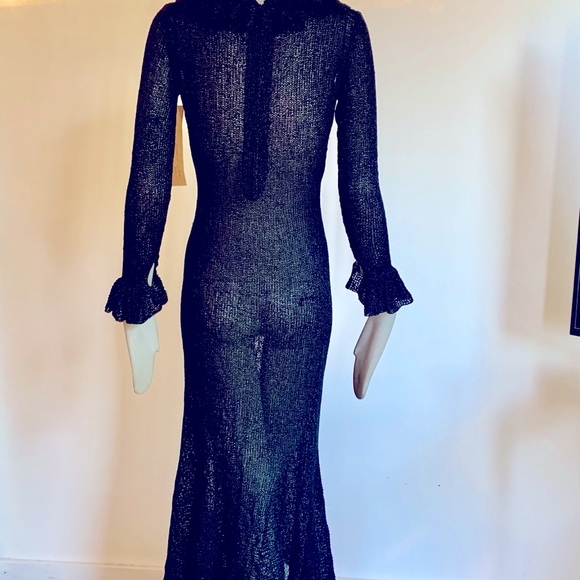 COPY - 70's Vintage knitted long black dress bell cuff - Picture 6 of 9